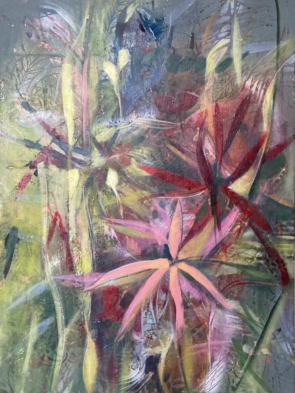 Roze bloem 60x80 Acryl op doek