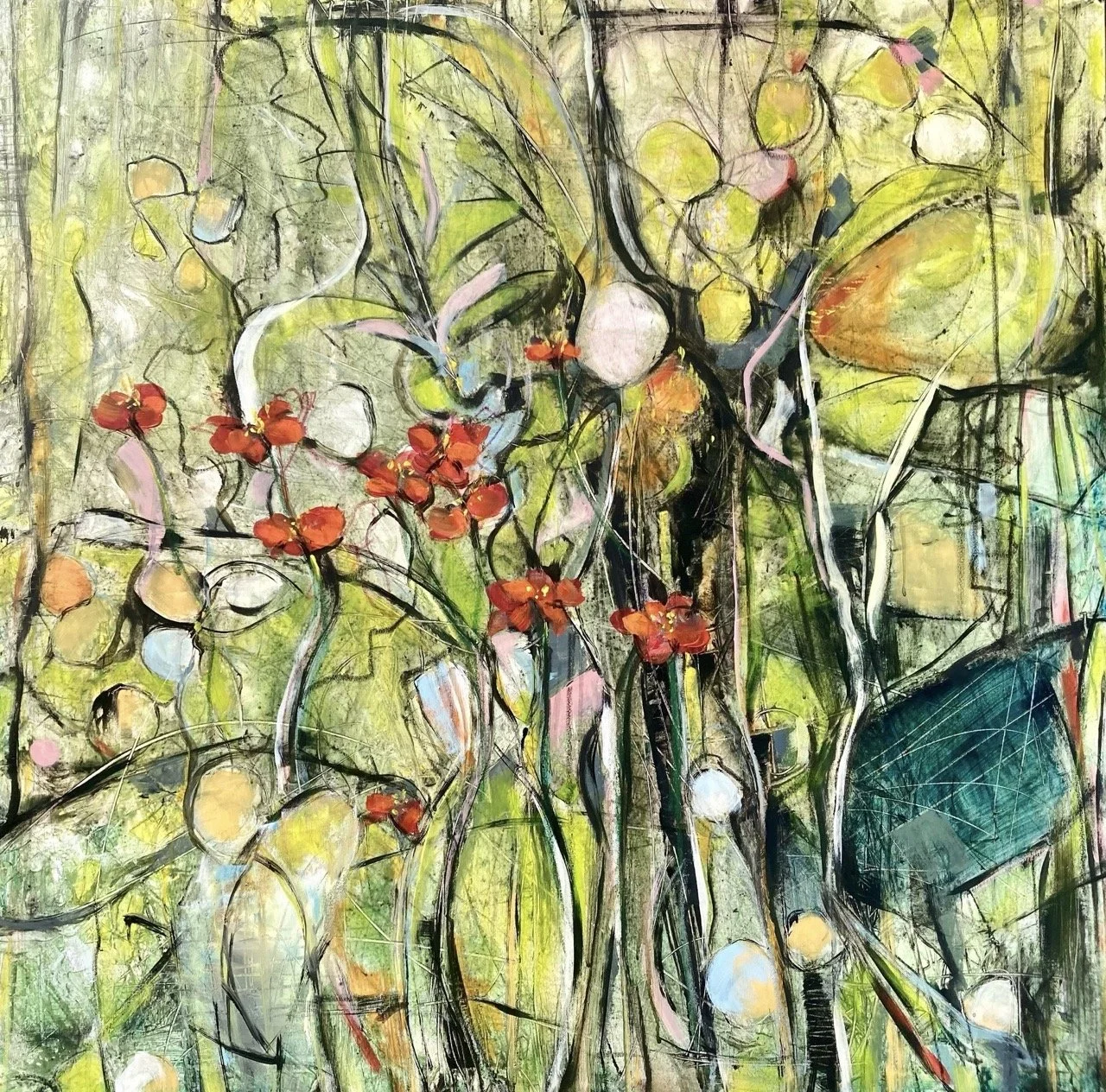 Camelia 100x100 acryl op doek (verkocht)