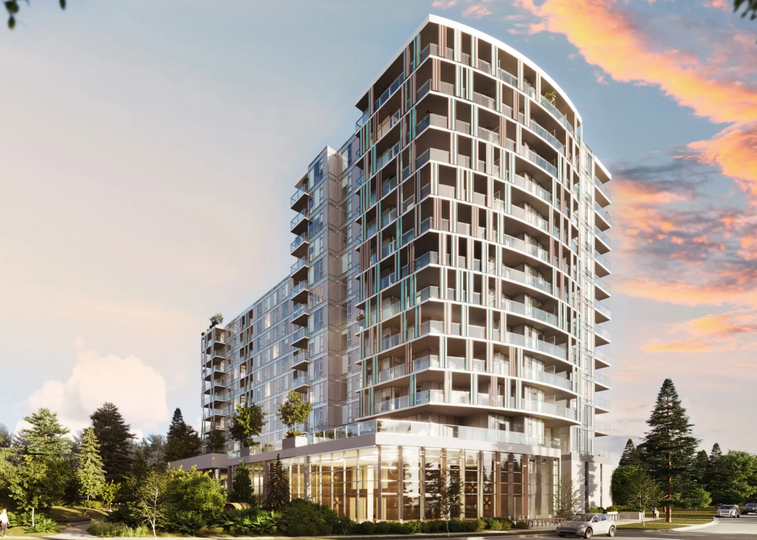 A modern multi-story residential building with glass balconies cladding and building envelope project showcasing modern panel systems by L2 Group