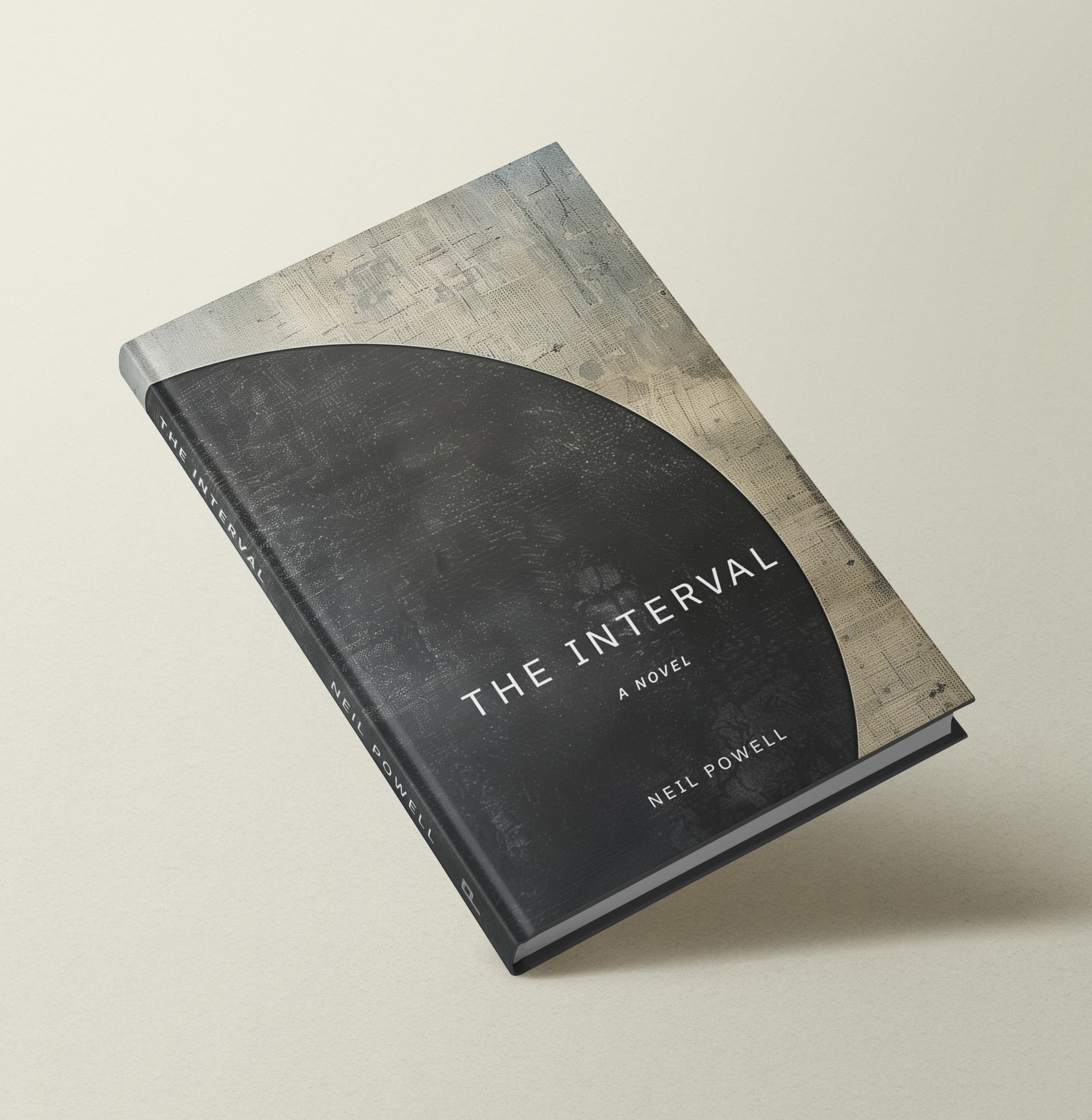 Close-up of a book titled 'The Interversal' by Neil Powell, with part of the cover featuring a starry sky and poetic lines, against a plain white background.