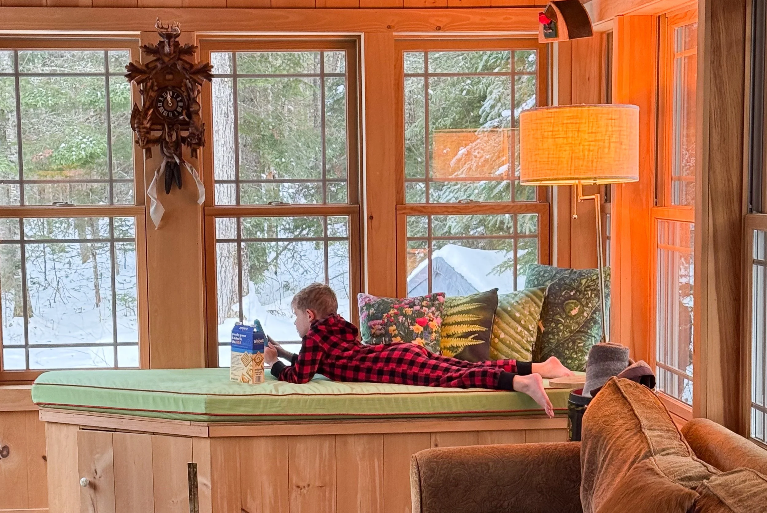 The sunroom offers reading materials for children and adults alike, including heirloom storybooks from our childhood. 