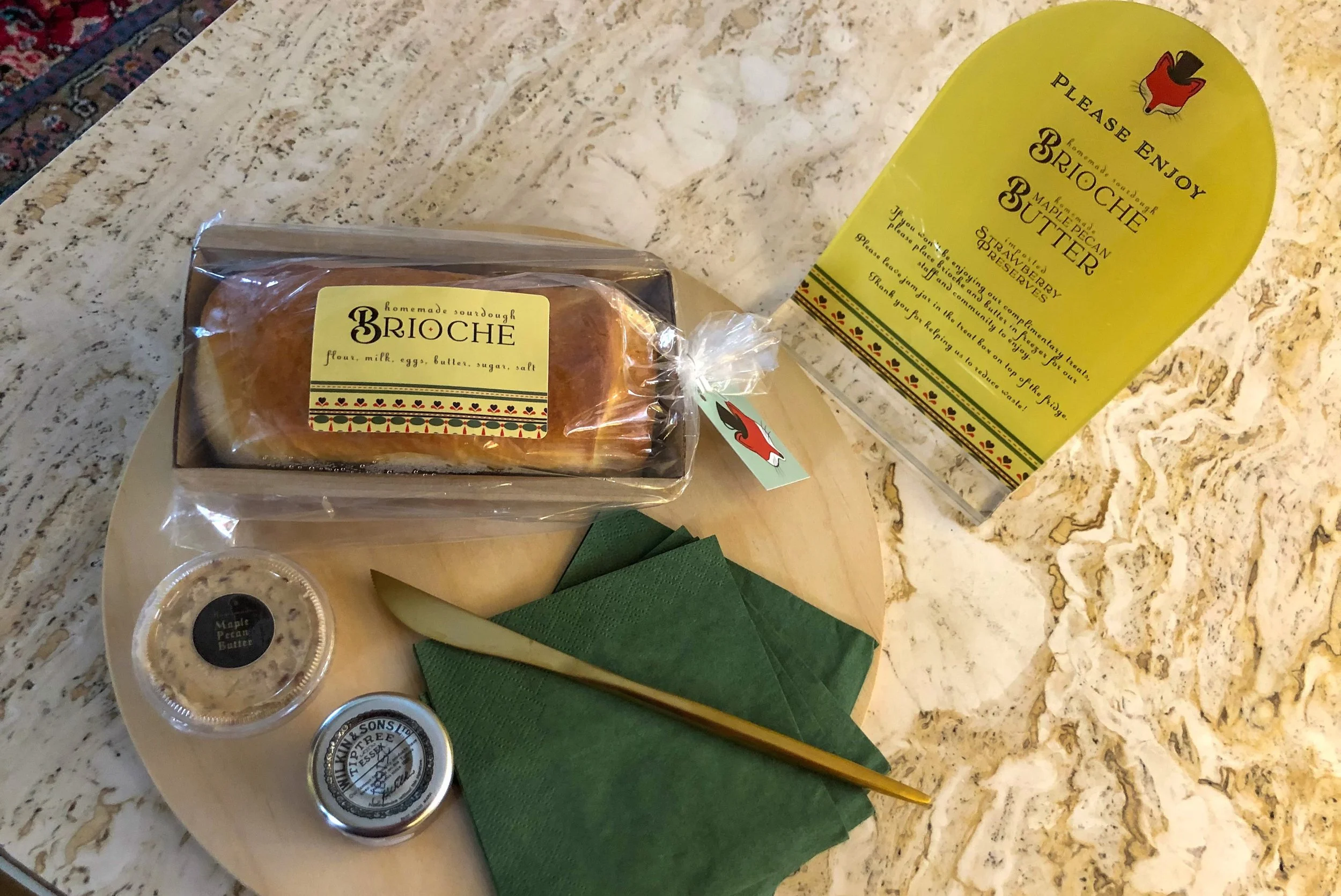 Freshly prepared brioche is provided by a local baker, as well as imported jam and homemade pecan maple butter. 