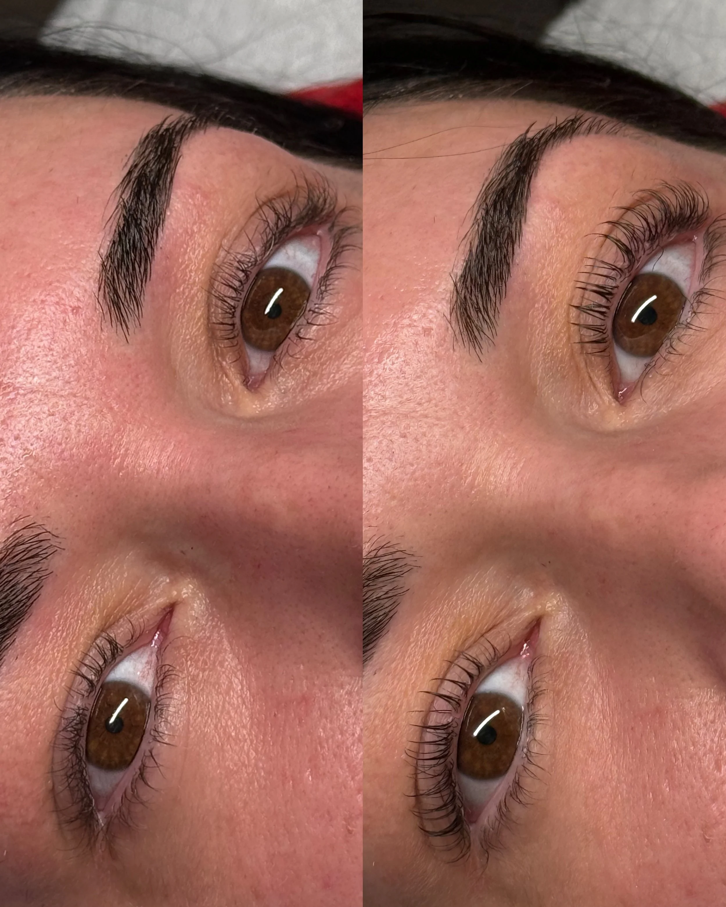 Close-up of a person's right eye, showing the eyebrow, eyelashes, and skin texture.