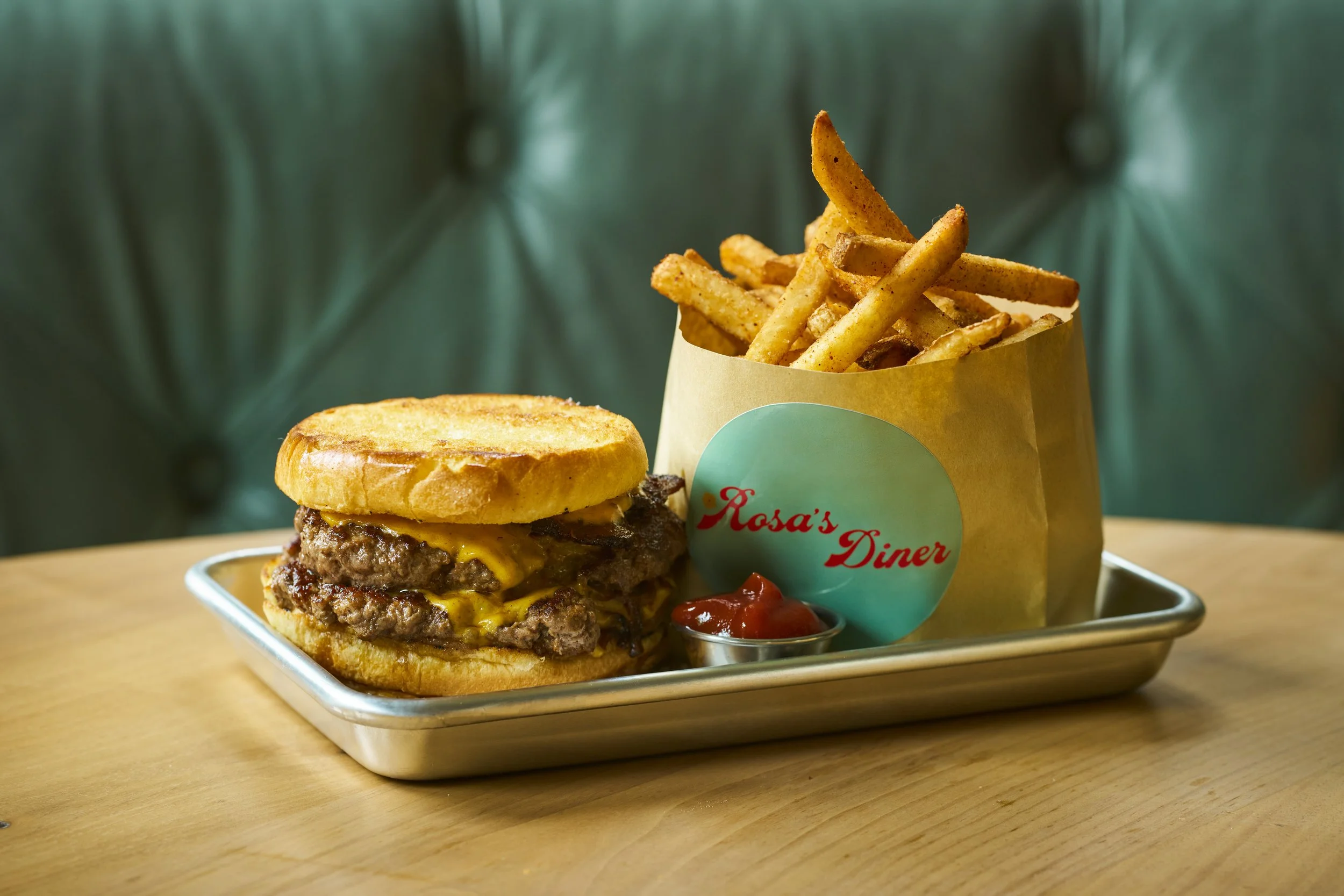 Rosa's Diner | Washington DC Handhelds Diner Smash Burger Melt | Caramelized Onions | Cheese Sweet + Smoky Bacon | Texas Toast | Gluten Free Available