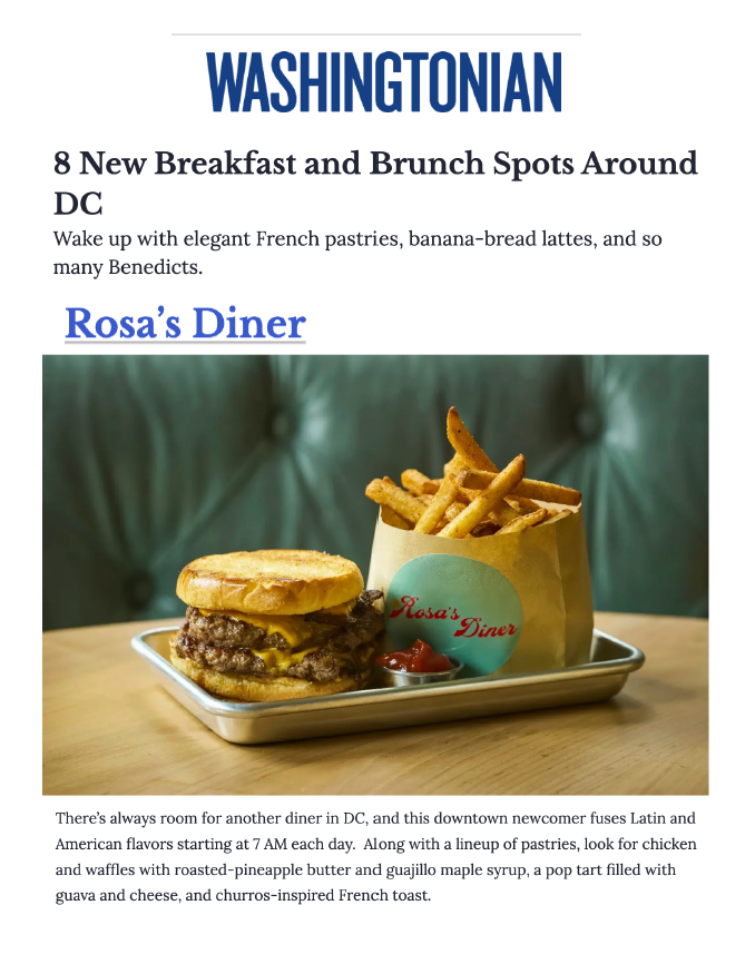 Best New Breakfast and Brunch Spots Around DC | Washingtonian | Rosas Diner | All Day Breakfast Lunch Dinner