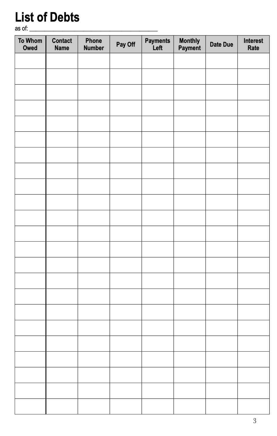 Debt Worksheet