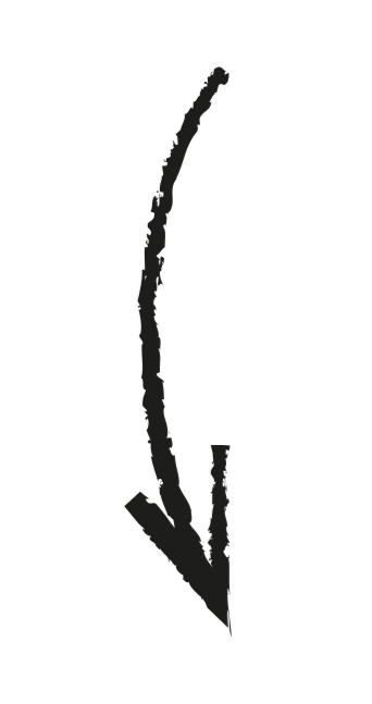 A black arrow pointing downward with a curved line extending upward from the arrow's tail.