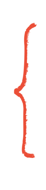 Red, curved vertical line
