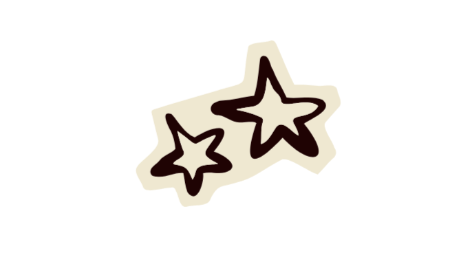 Line drawing of two star-shaped cookies with icing outlines.