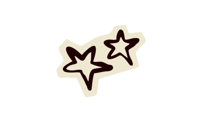 Two star-shaped stickers with dark outlines and light centers.