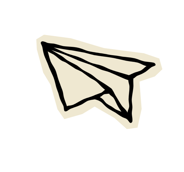 A drawing of a paper airplane outlined in black on a black background.