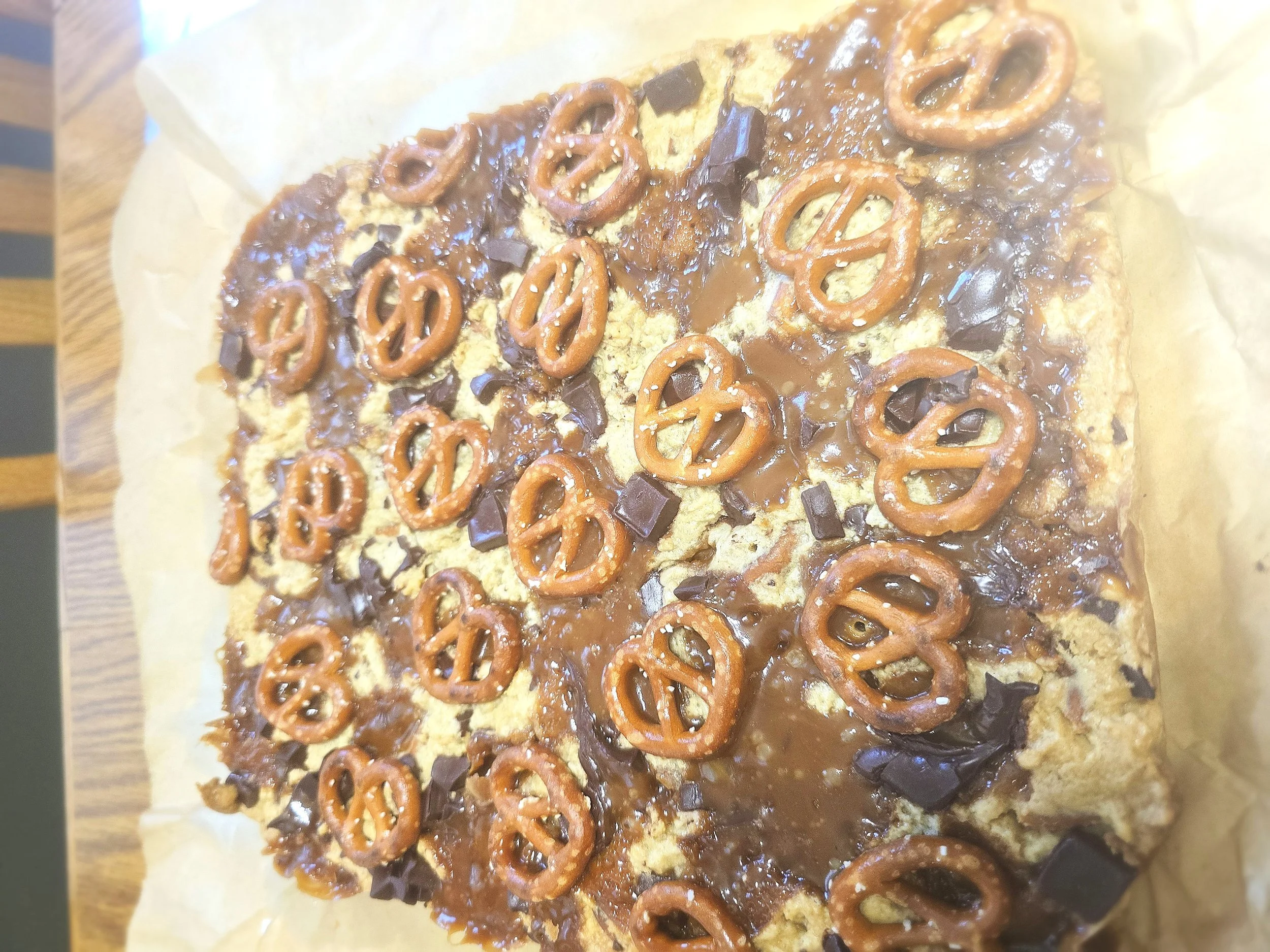 Salted Caramel Dark Chocolate Pretzel Blondie