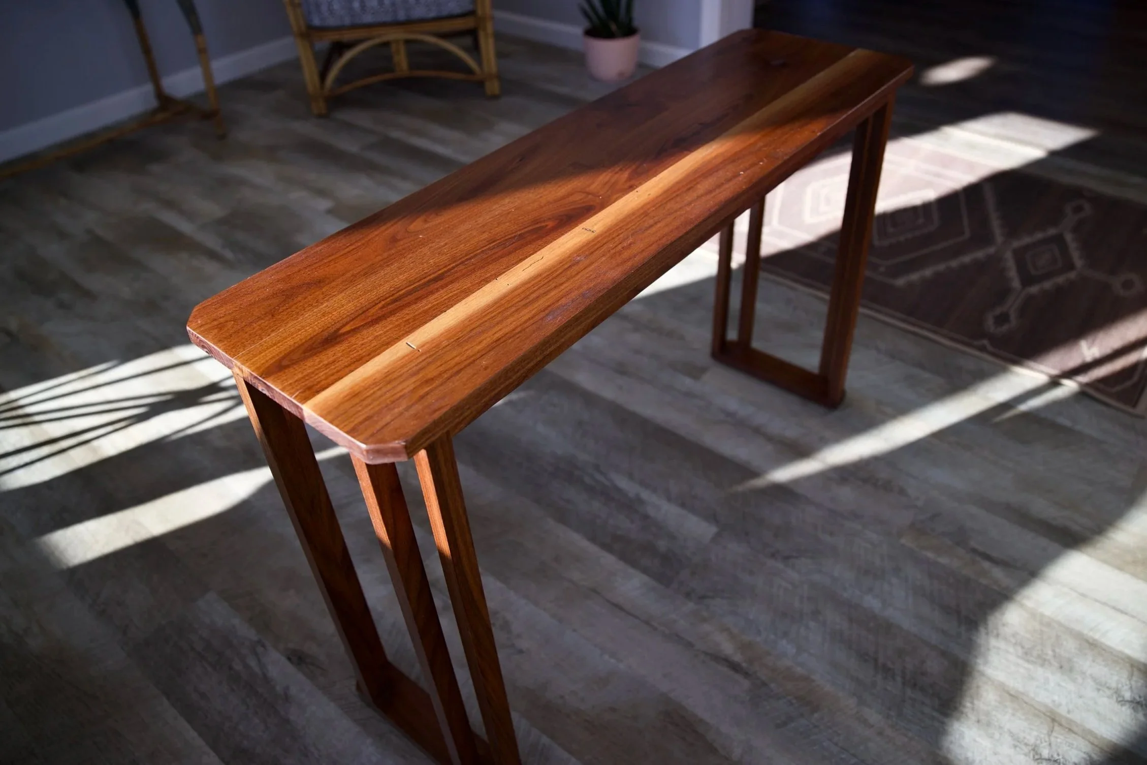 R.E. Arnold's handmade walnut plant stand with angled legs in Adams County PA