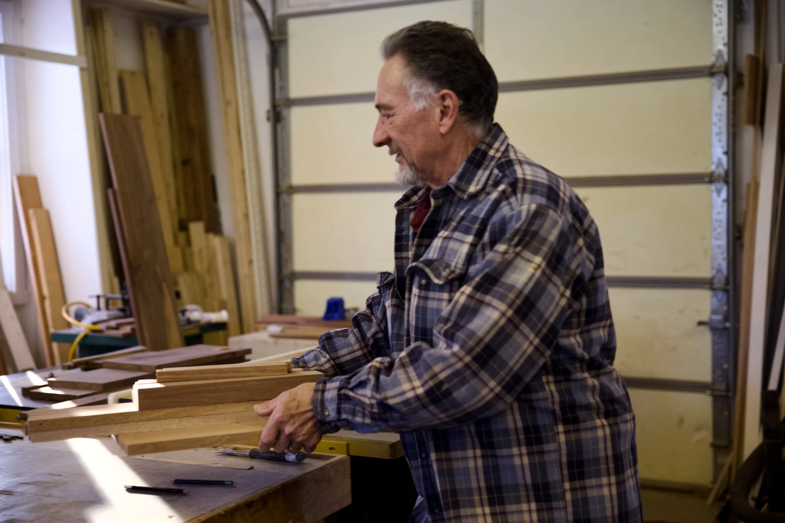 R.E. Arnold's Custom Construction — Bob working at his workbench in his Gettysburg PA shop