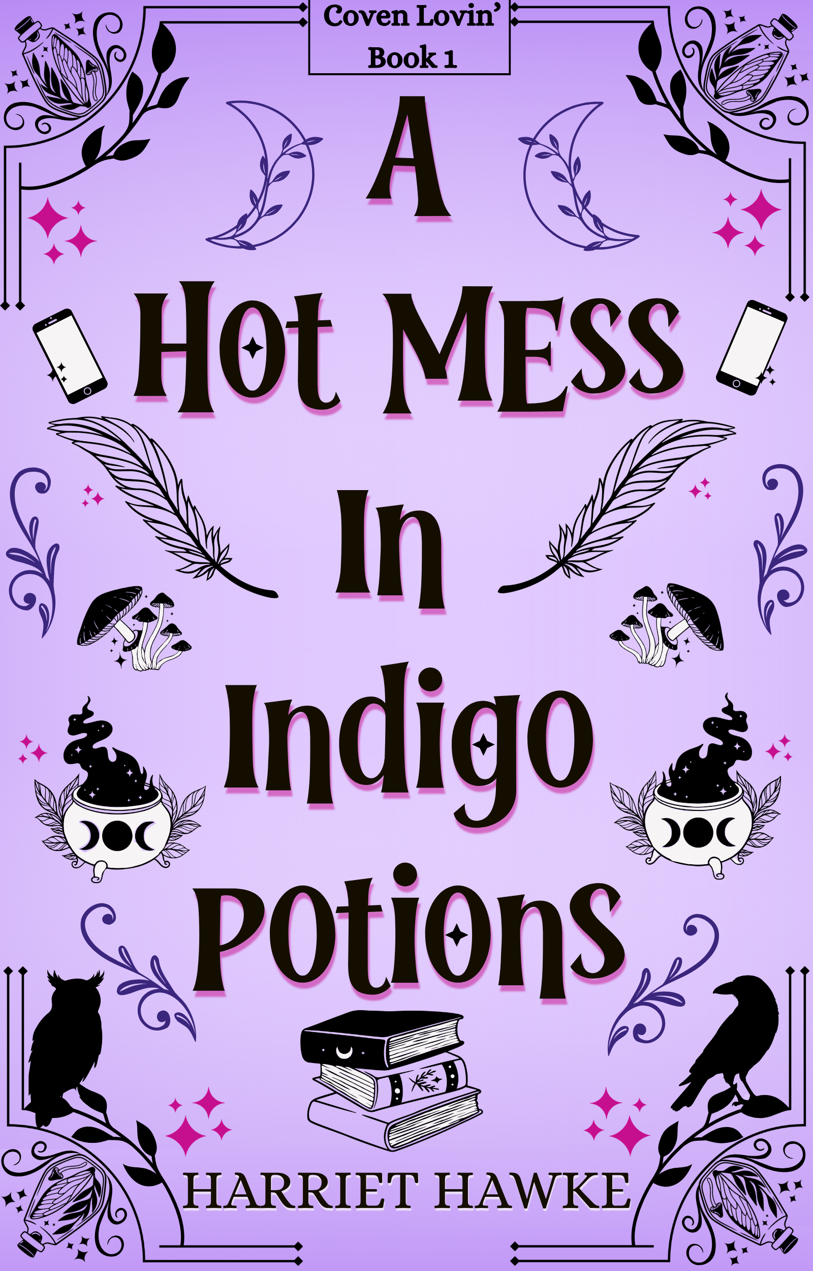 book cover for A hot Mess In Indigo Potions a cozy fantasy romance