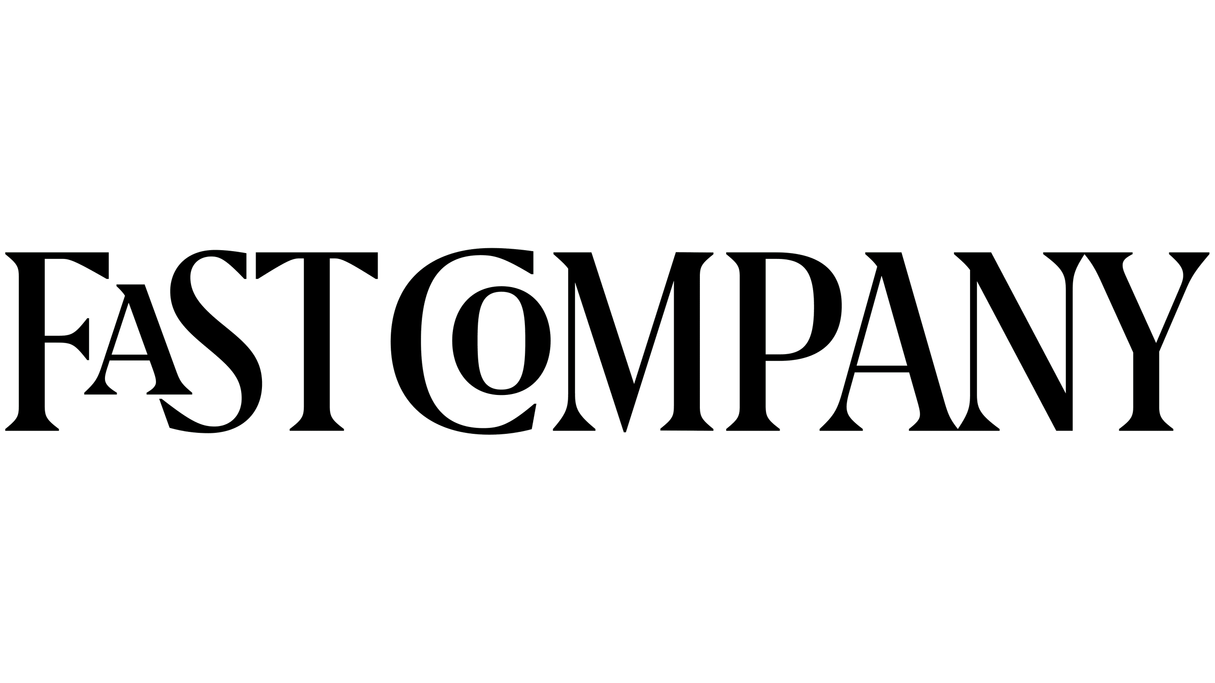 The image features the name 'FAST COMPANY' in a large, outlined, serif font with a black background.