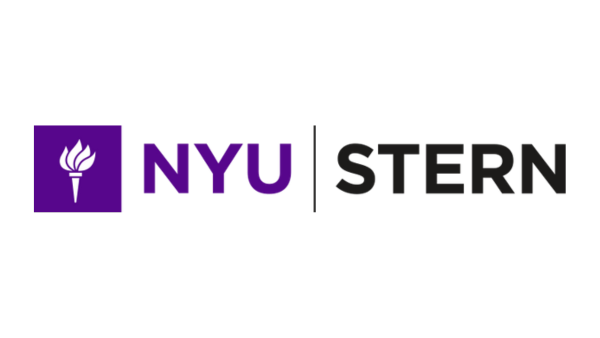 The image features the New York University (NYU) logo with a purple torch icon on the left, followed by the letters 'NYU' in a stylized font, and the word 'Stern' in bold black font on the right.