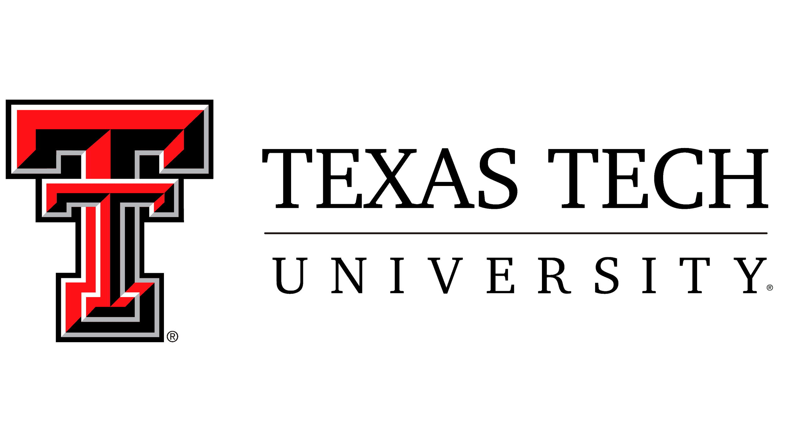 Texas Tech University logo with a large red and black 'T' and black text that says 'TEXAS TECH UNIVERSITY' on a black background.