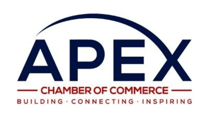 Logo of Apex Chamber of Commerce with the words 'Building, Connecting, Inspiring' beneath.