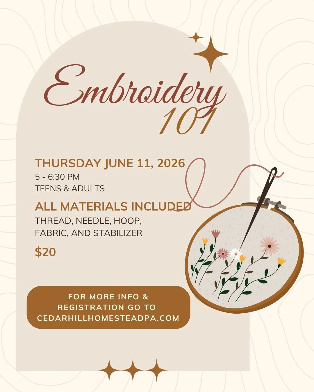 Embroidery 101 - June 11 (Teens and Adults)