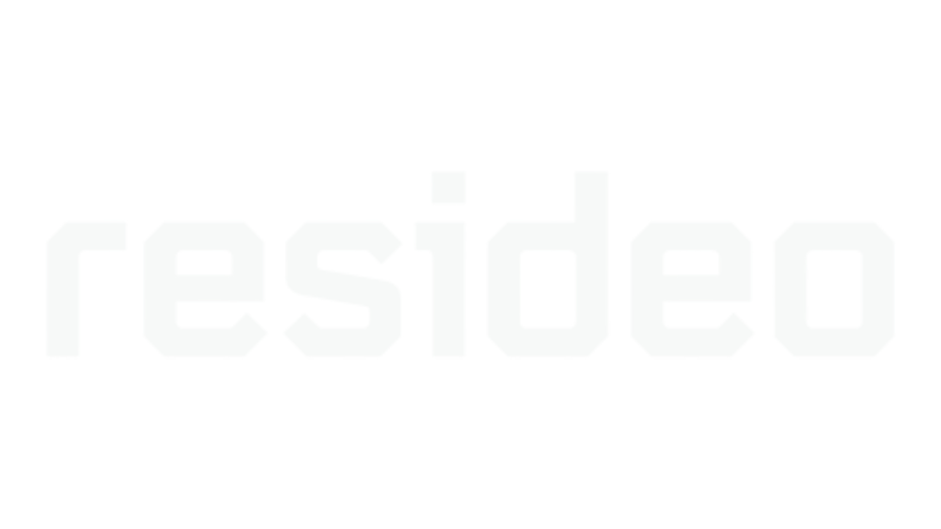 Text on a black background that reads 'resideo' in white, stylized, digital font.
