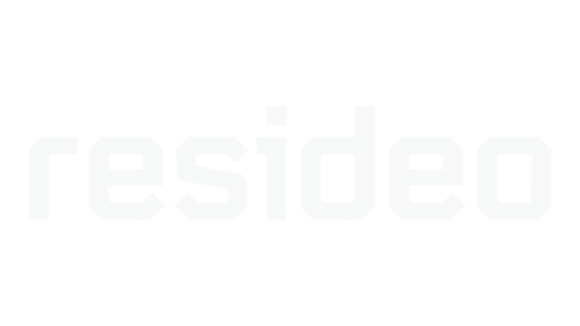 The word 'resideo' in white, pixelated font on a dark green background.
