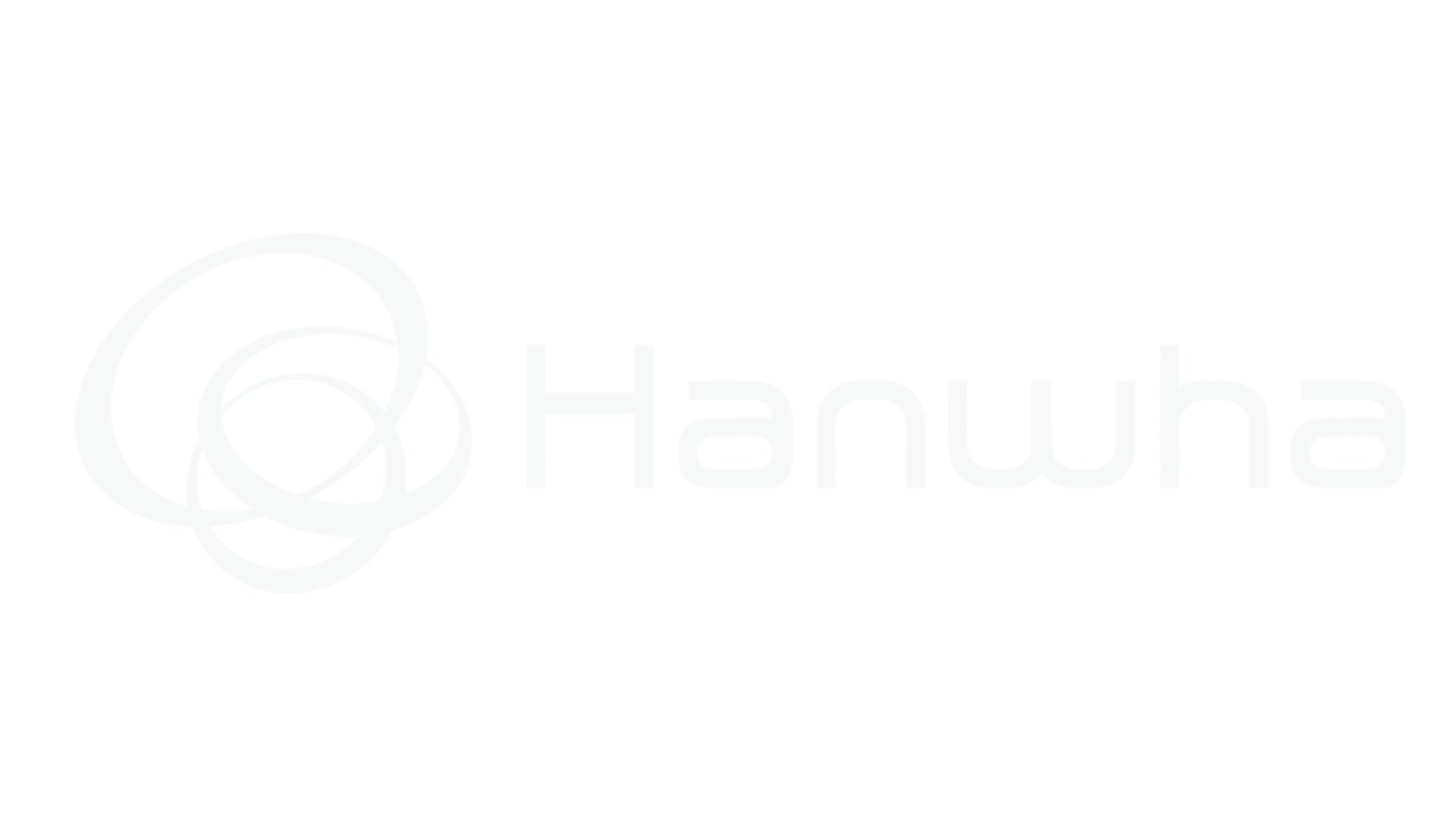 The Hanwha logo with a stylized circular design on the left and the company name 'Hanwha' written in modern, lowercase font on the right, all in white on a black background.