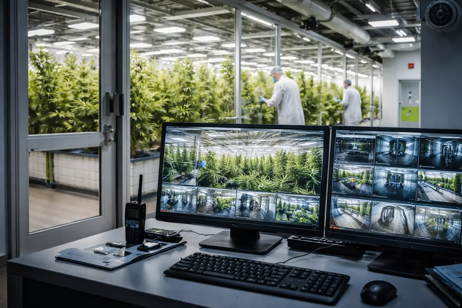 Cannabis grow facility monitored through professional video surveillance and security systems