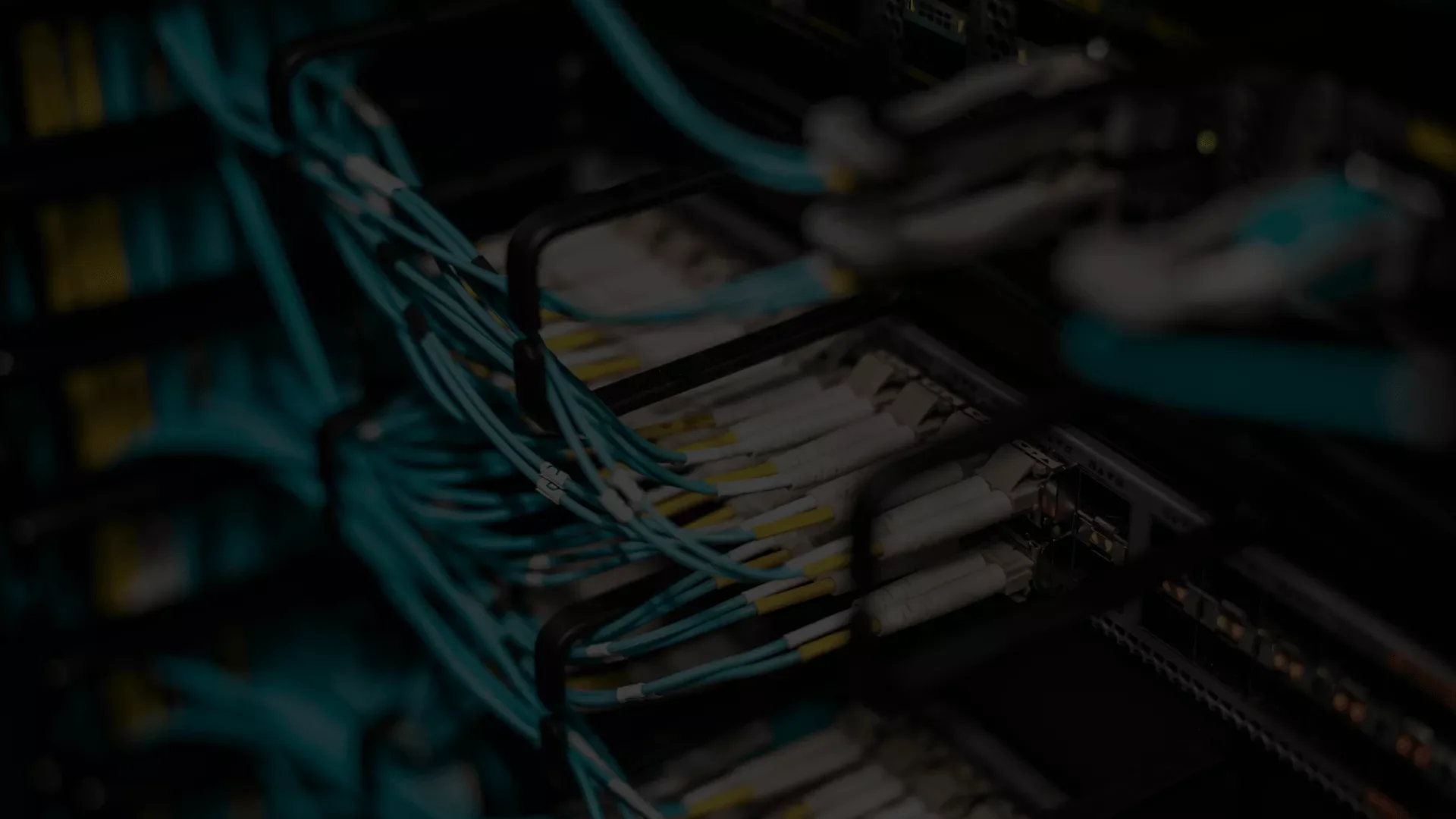 Server rack with connected network cables and switches.