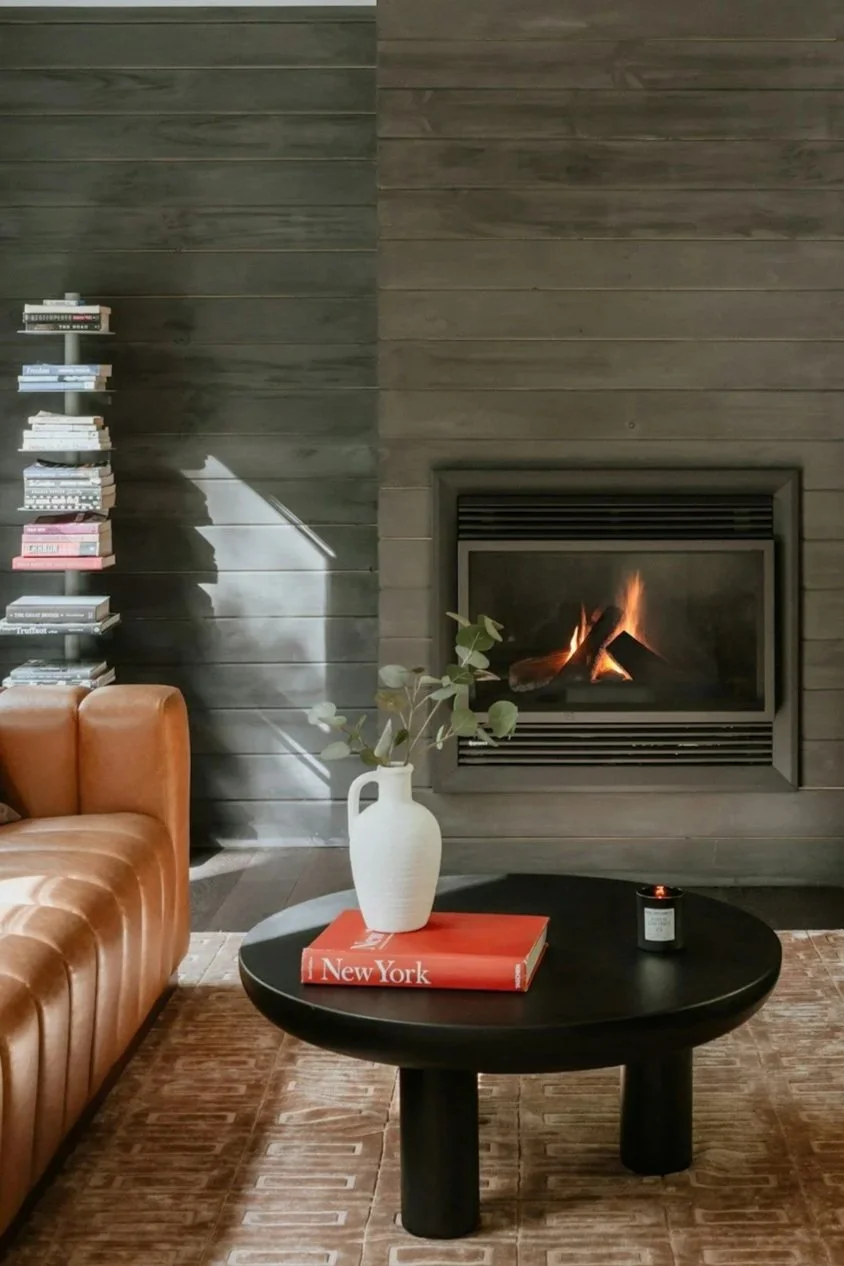 Gas fireplace in modern living room in Raleigh NC home