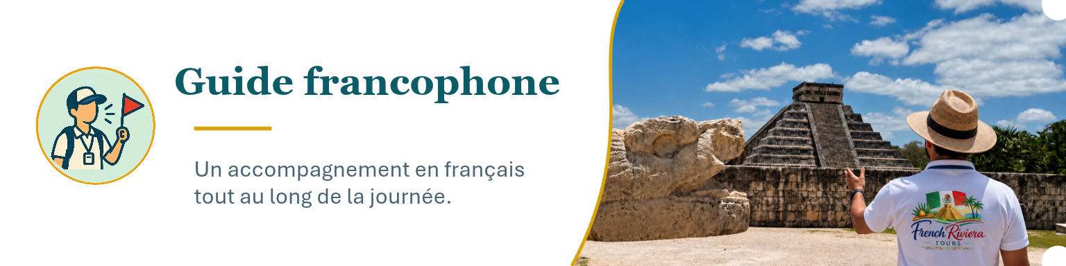 Guide francophone pour un accompagnement en français lors d'une visite touristique dans une site historique avec un guide portant un t-shirt 'French Riviera Tours'