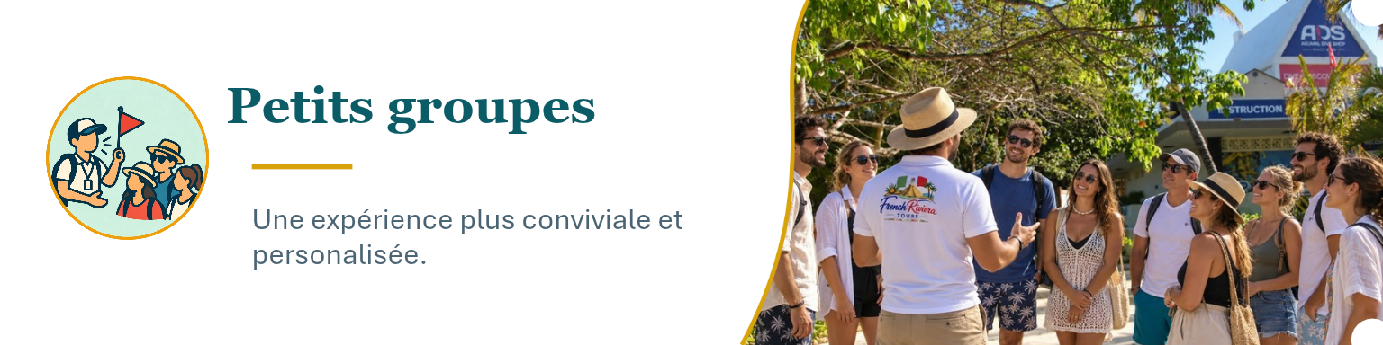 Groupe de personnes en excursion guidée en plein air, avec un guide portant un chapeau et une chemise avec un logo, discutant avec les participants sous un arbre.