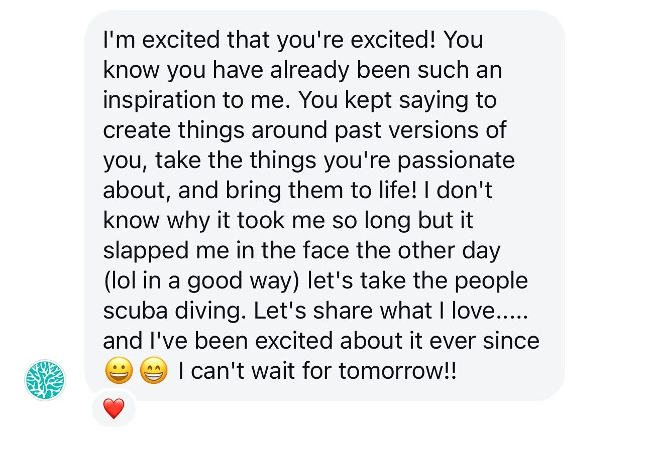 screenshot of a text message from an ocean healing institute student