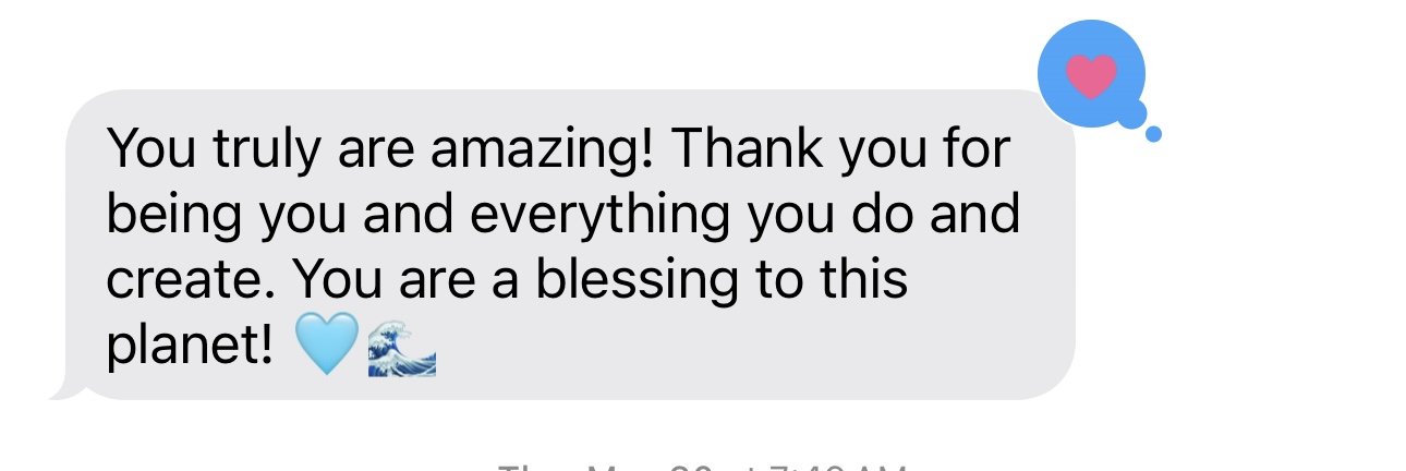 screenshot of a text message from an ocean healing institute student