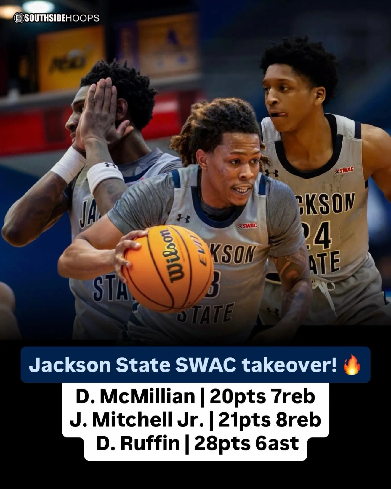 Jackson State had a big win over SWAC rival Bethune-Cookman! The trio of Dorian McMillian, Jayme Mitchell Jr, and Daeshun Ruffin helped take over the game! 📈🔥