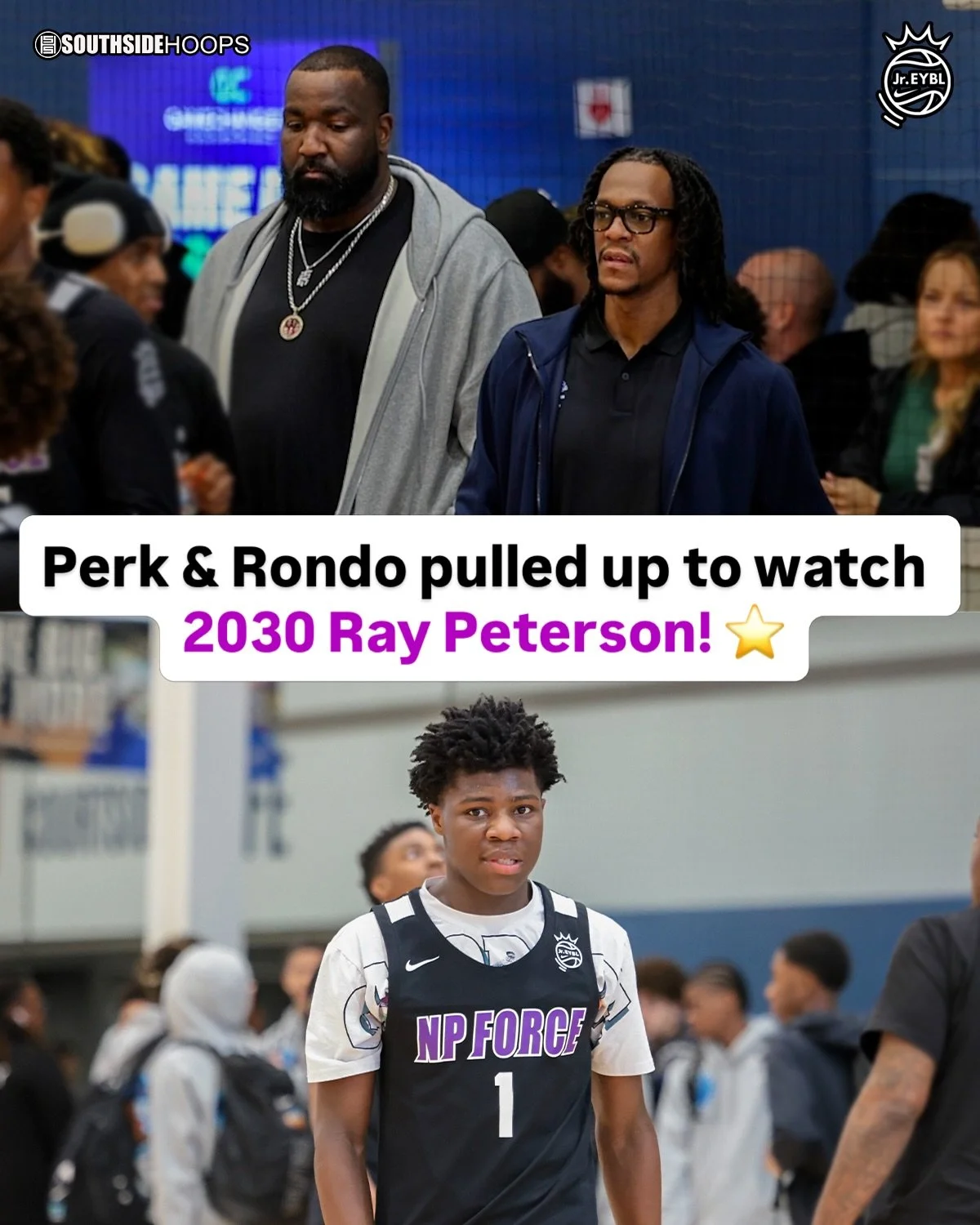 Kendrick Perkins and Rajon Rondo pulled up to watch 2030 Ray Peterson Jr. go to WORK! ⭐️📈