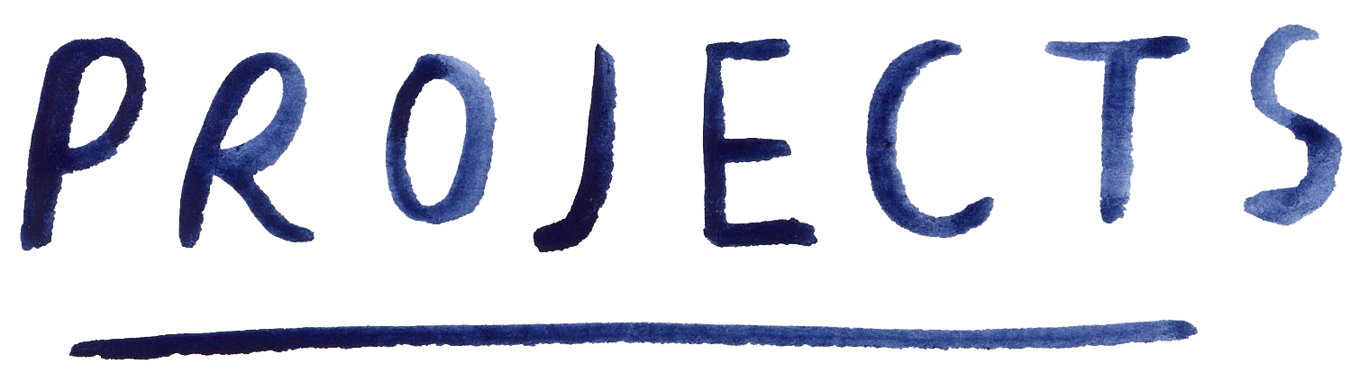 Text reading 'PROJECTS' in blue hand-painted letters with an underline.