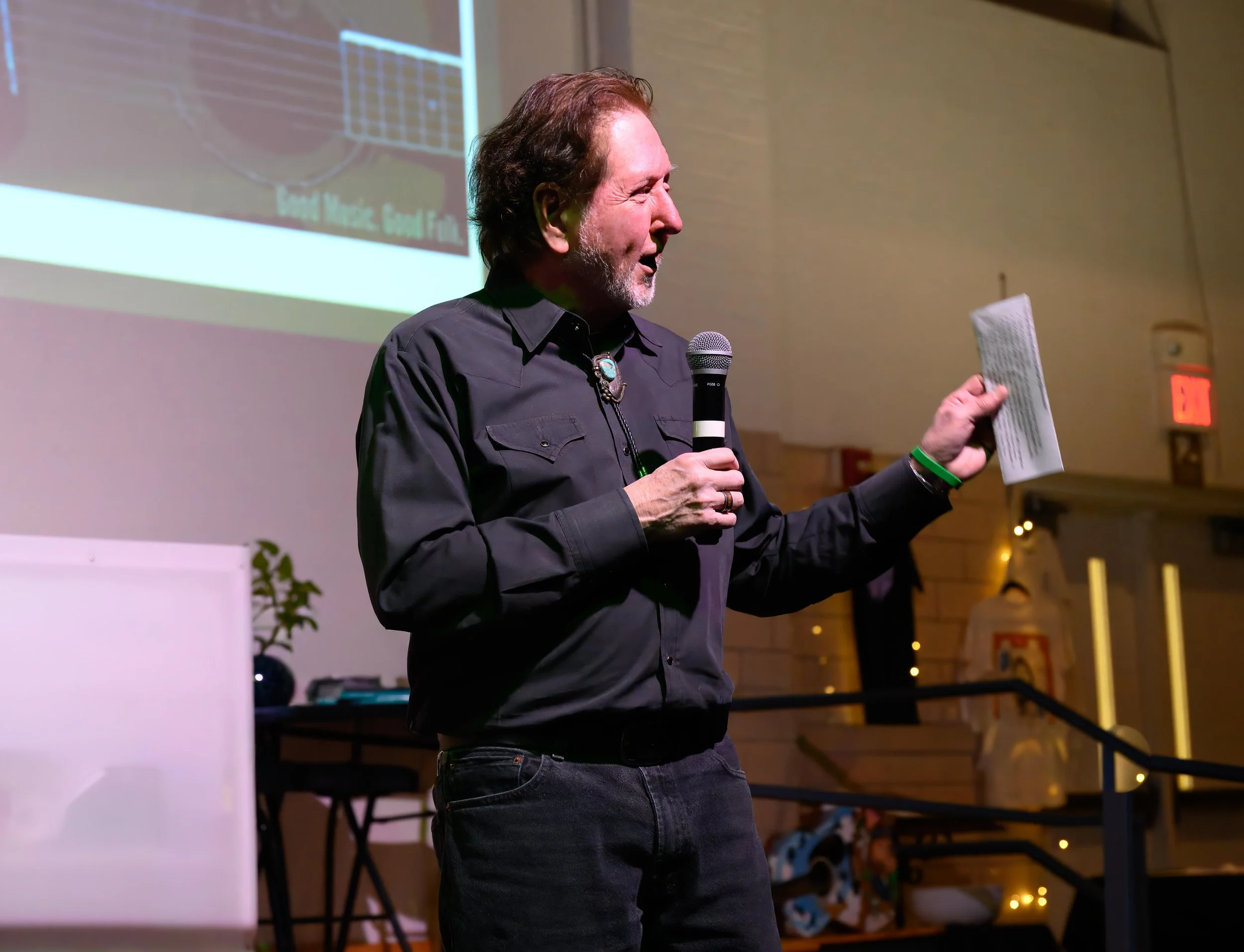 Make Paget, manager of the Green Guitar music series presents the next performer.