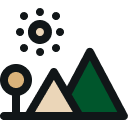 Illustration of a night sky with stars, mountains, and a small house with a chimney