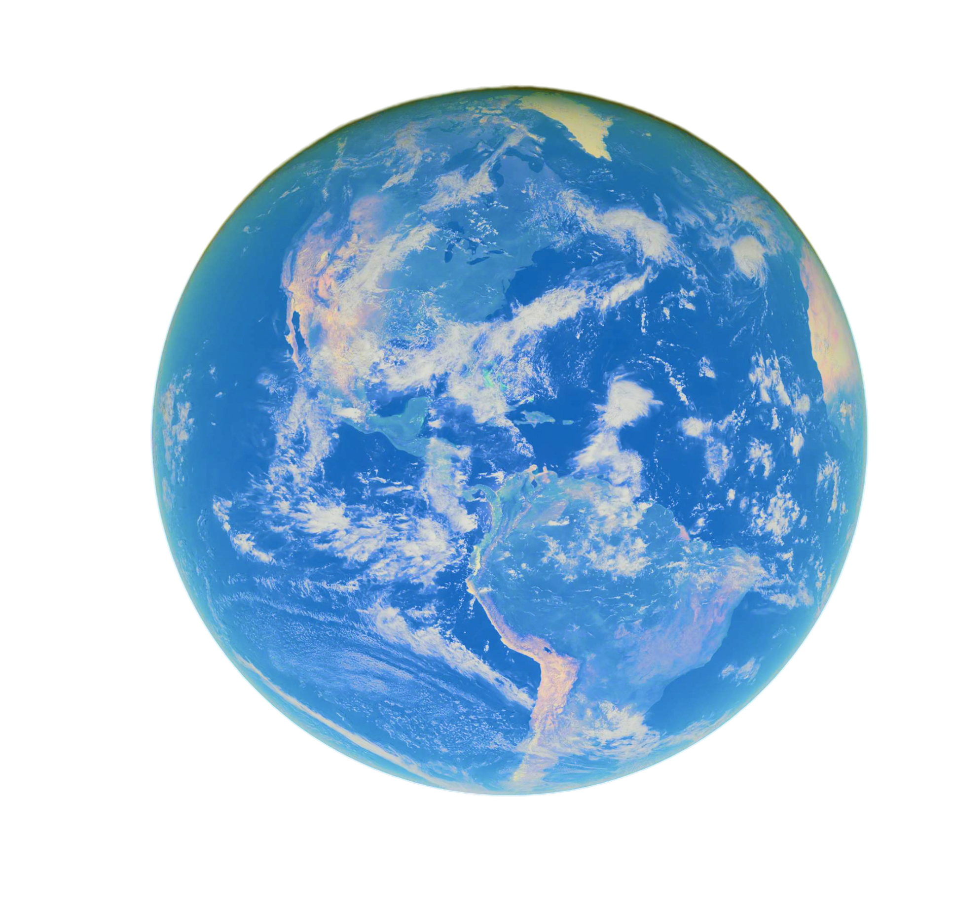 Satellite image of Earth showing the Atlantic Ocean, North America, Central America, and parts of South America, with cloud cover.