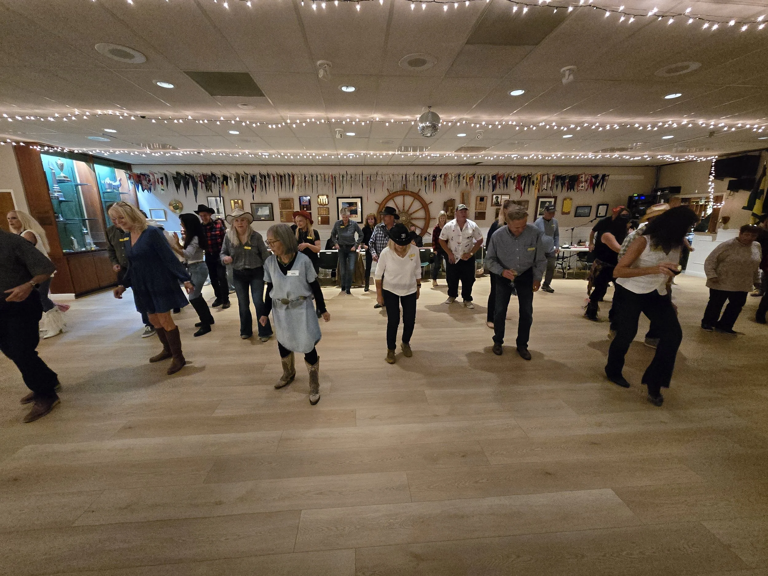 Corporate holiday party line dancing in the San Francisco Bay Area with DJ Shivers and Line Dancing Lisa