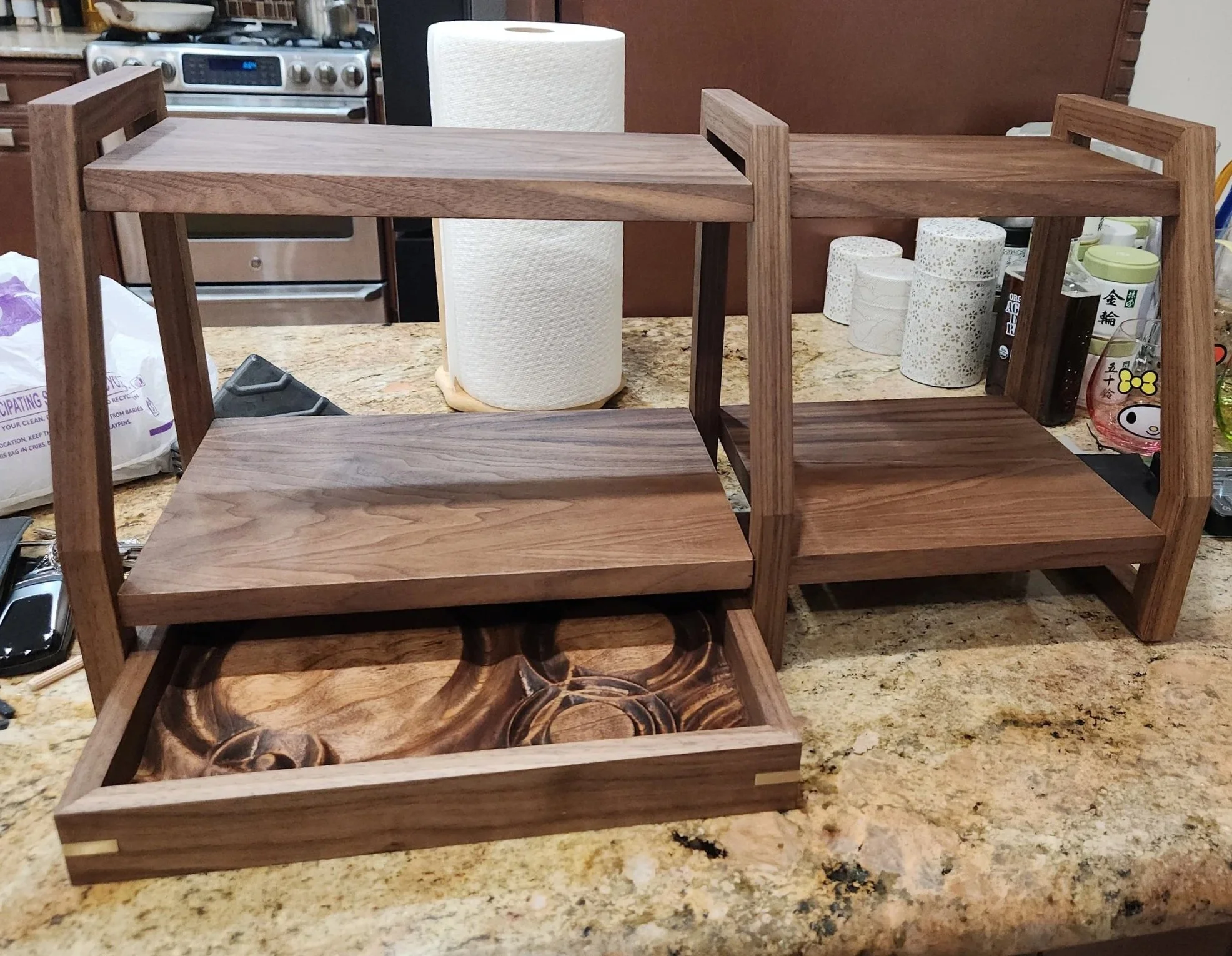 Walnut Matcha Stand with Kumiko Goma