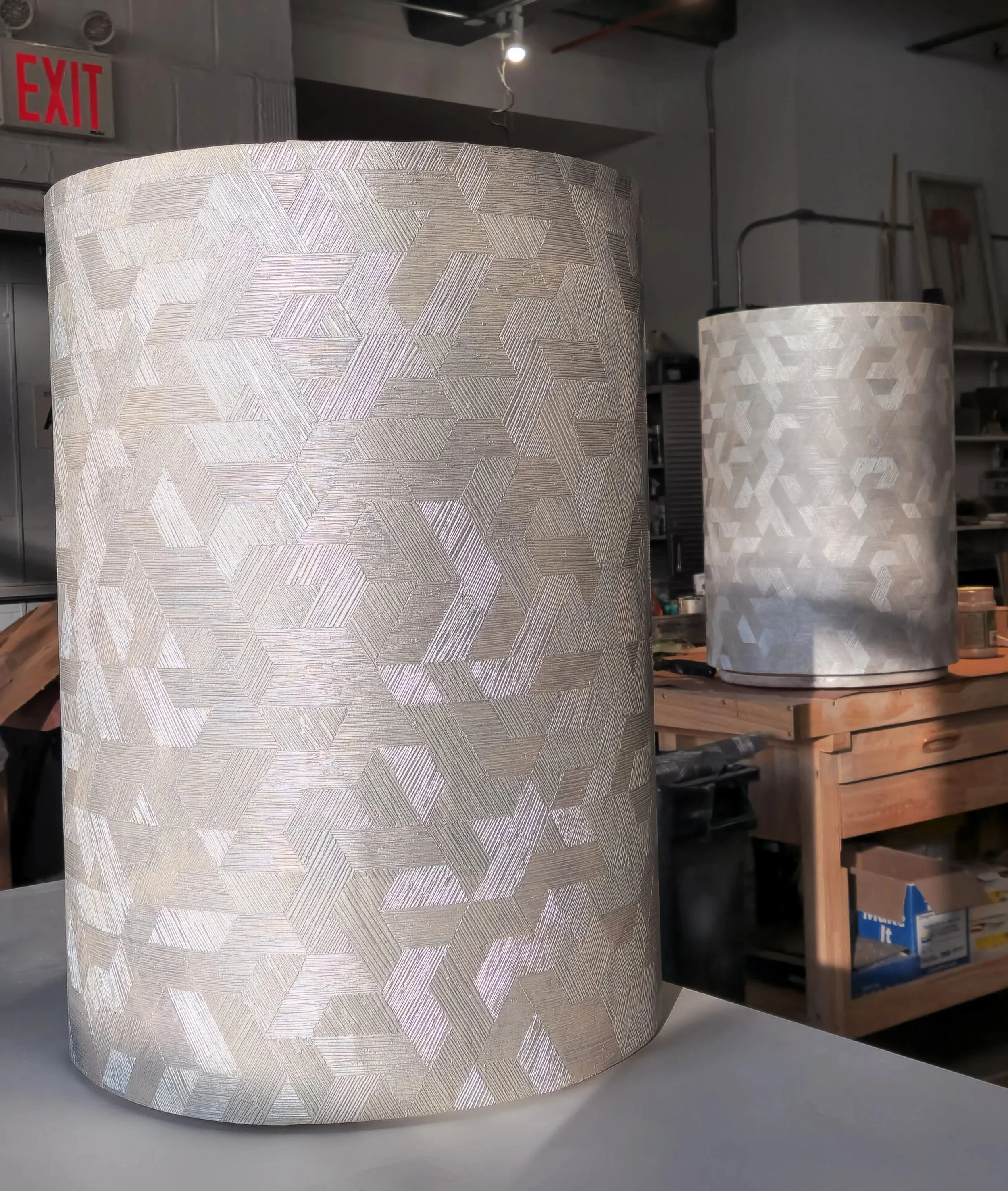 Geometric Wood Pattern Columns