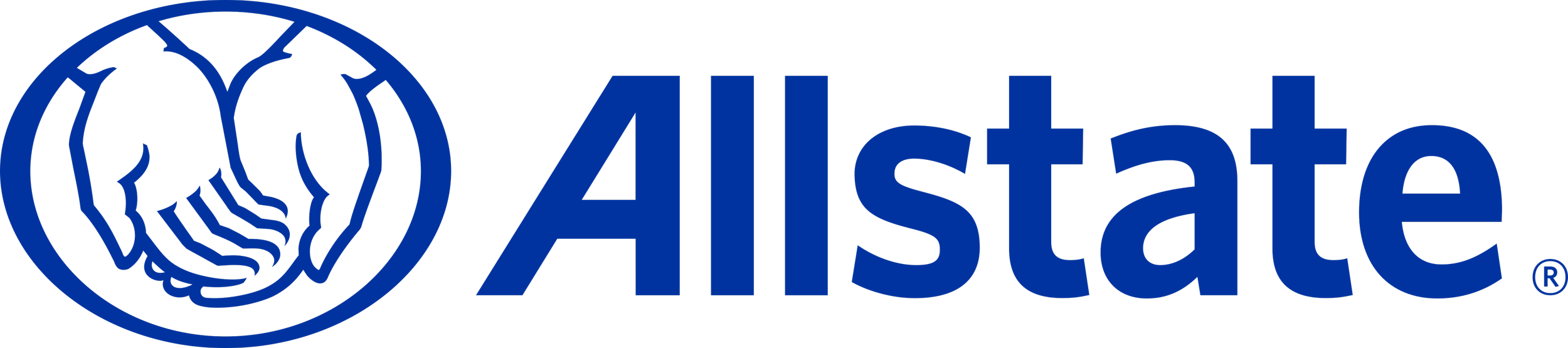 Allstate logo featuring two hands forming a protective shield with the brand name in blue.