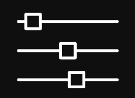 Three horizontal sliders with black handles on a black background.
