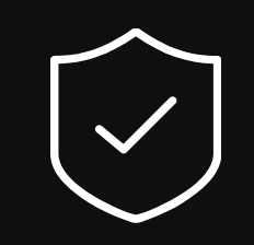 White checkmark inside a shield on a black background
