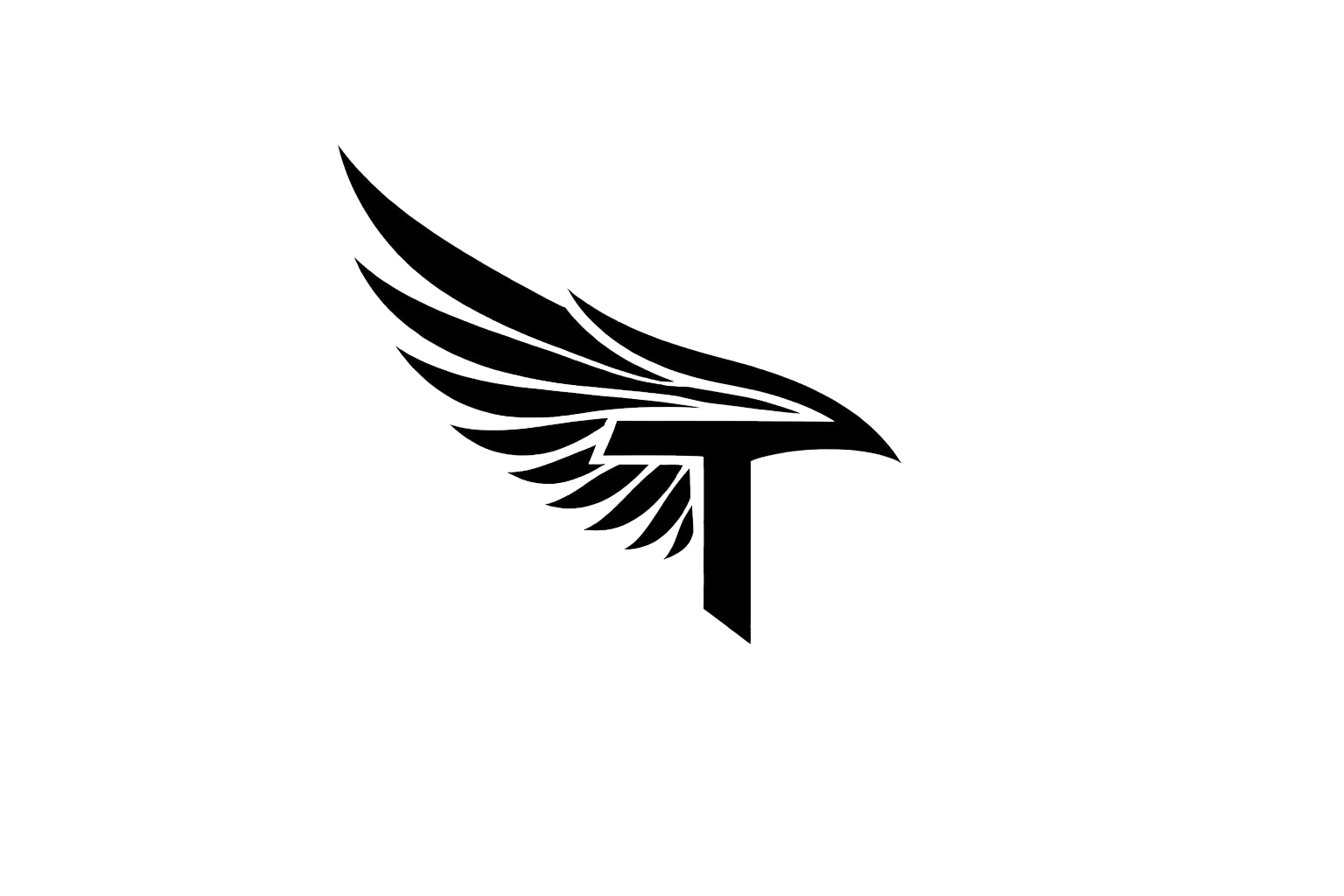 Stylized logo featuring a winged letter T, with the wings extending from the top left to the right side of the letter, all in white on a black background.