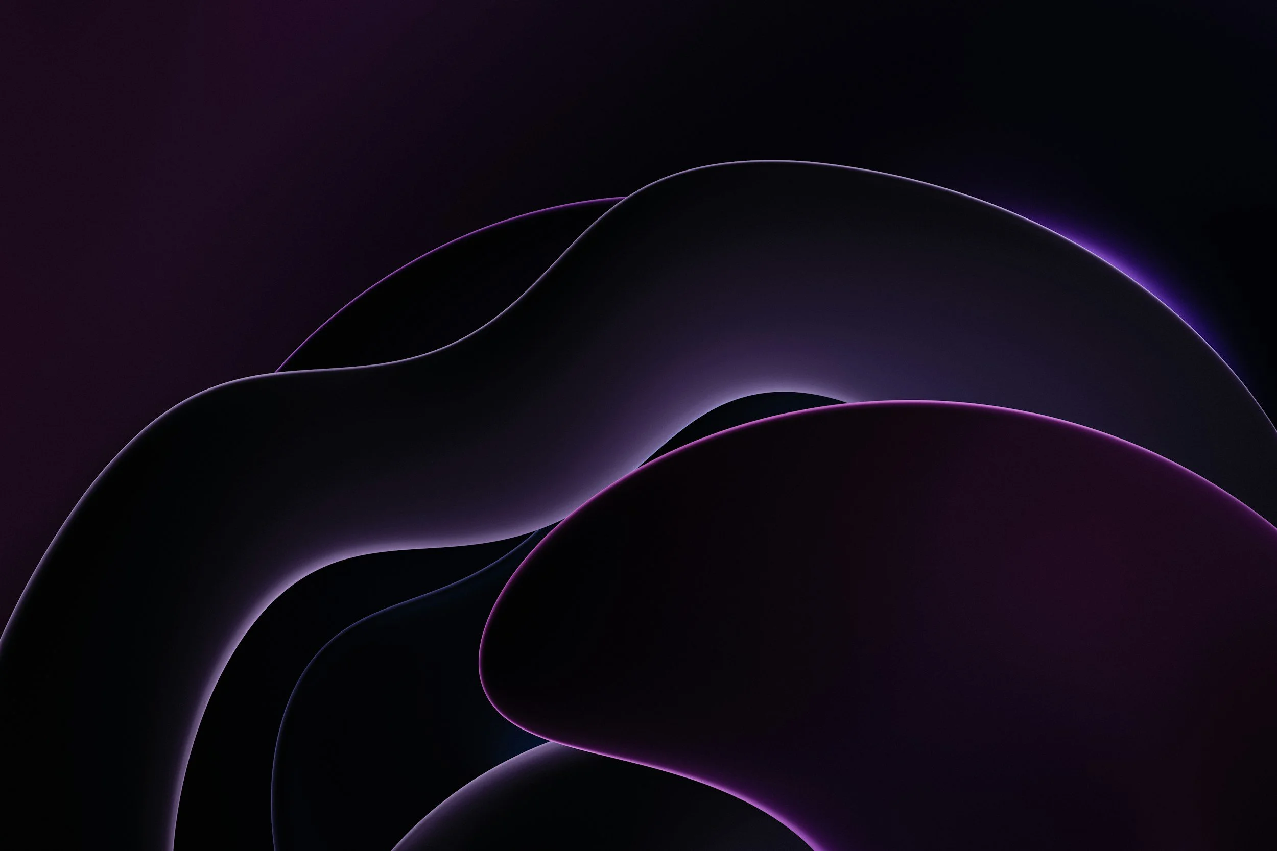 Abstract digital art with smooth, curved lines and glowing edges in purple, pink, and dark shades