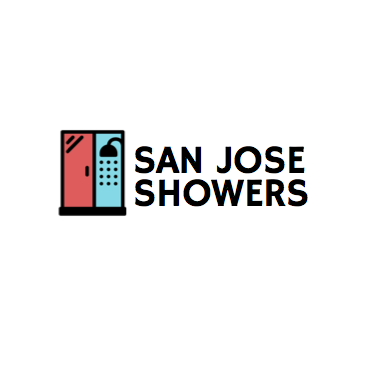Logo for San Jose Showers with a pink shower door and a blue water heater icon.