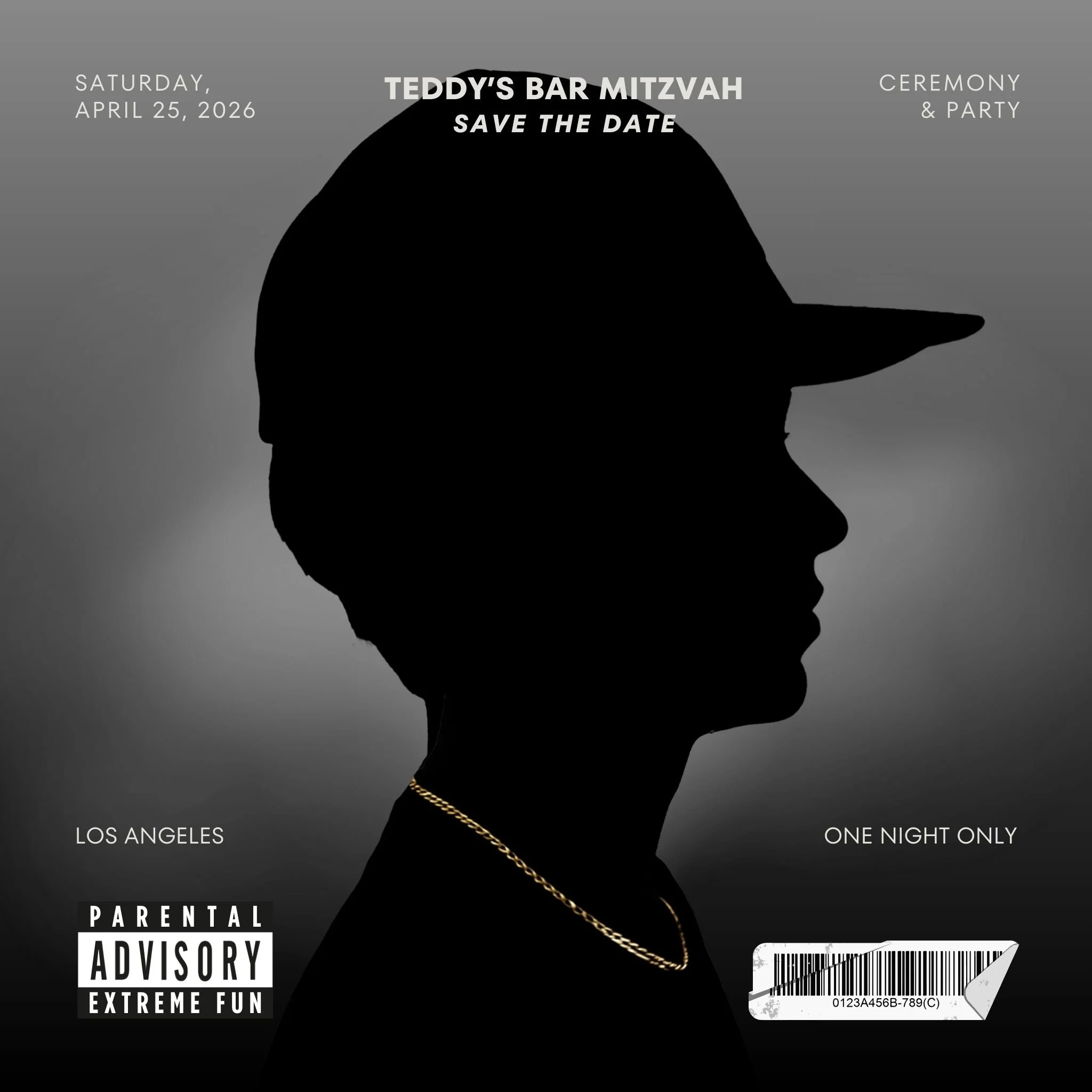 Modern cool cd album cover art for Bar Mitzvah Save the Date Los Angeles